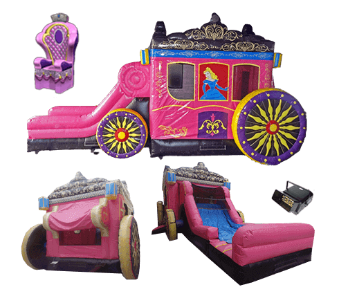Princess-carriage-5-In-1-inflatable-Combo-unit-for-rent-add-chair